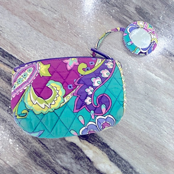 VERA BRADLEY Zip Cosmetic HEATHER Make Up Bag Travel Case with attached mirror. - Picture 4 of 7